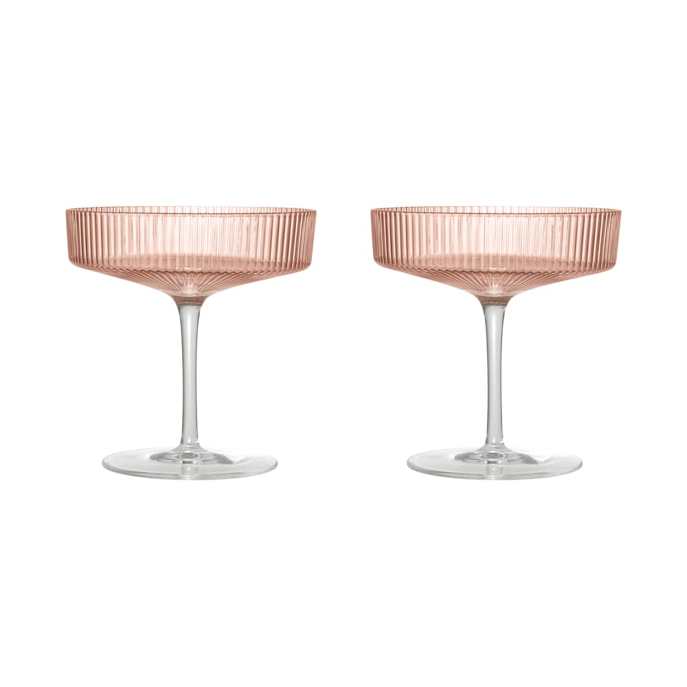 Set de 2 coupes à champagne Ripple verre rose - Ferm Living - Rose poudré - Verre soufflé bouche