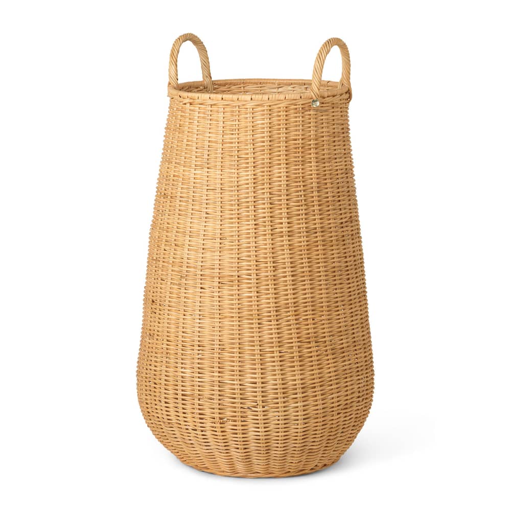 Braided Laundry basket cane & fibres natural wood / Ø 42 x H 80 cm - Rattan - Ferm Living - Natural rattan - Woven rattan