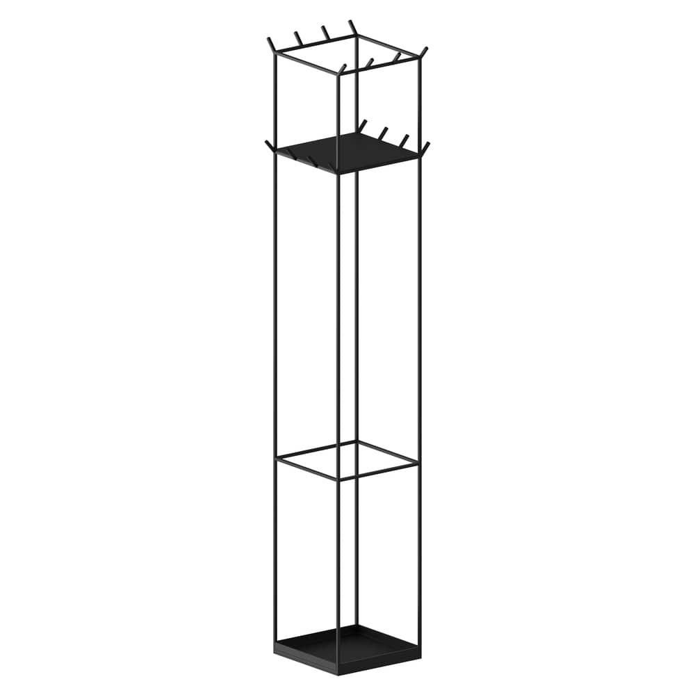 Attaccapanni in piedi Slim Irony metallo nero / 34 x 34 cm x H 169 cm - Mensola integrata - Zeus - Nero ramato - Acciaio