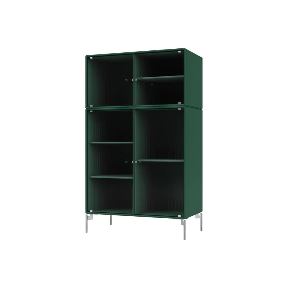Geschirrschrank Ripple III holz grün / Vitrine - B 69,6 x T 38 x H 105 cm / Wellglas - MONTANA - Pine 136 / Verchromte Füße - Geriffeltes Glas, lackierte Holzfaserplatte, verchromter Stahl