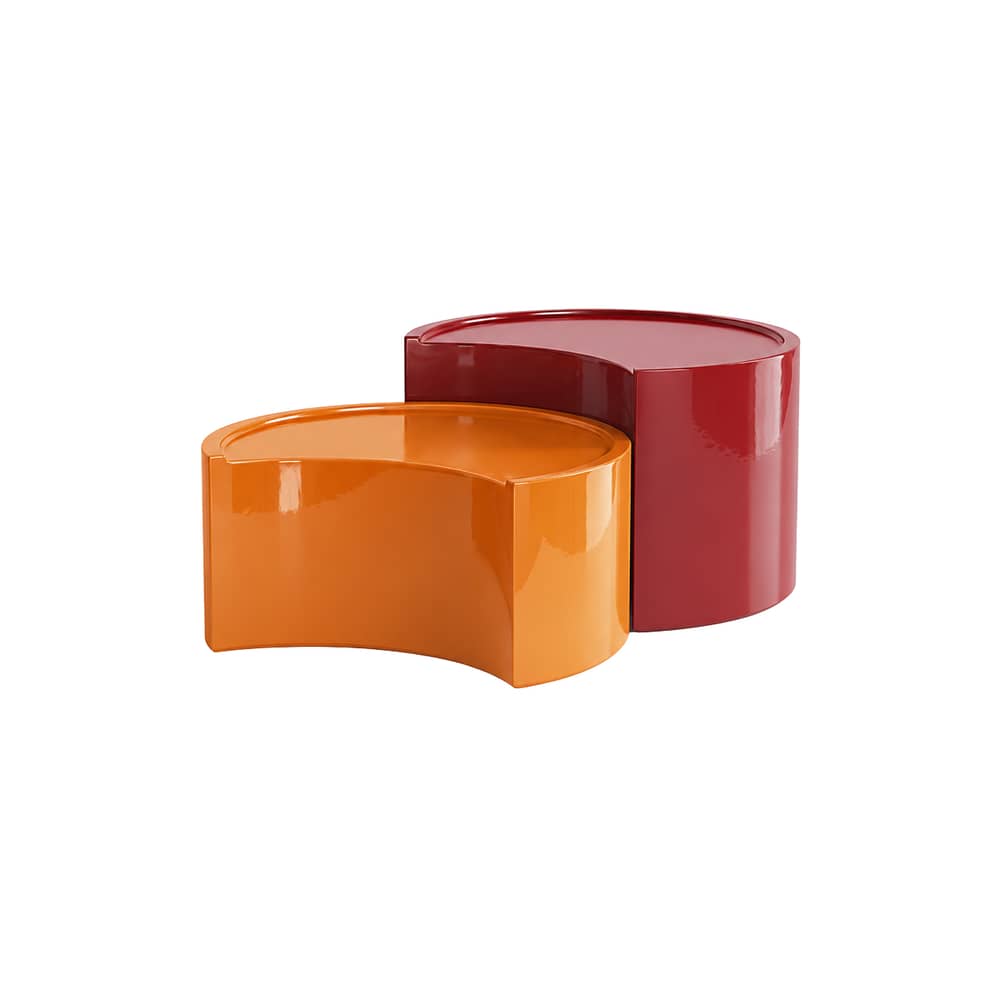 Set de 2 tables basses Low Bol / Ø 60 x H 28 + Ø 60 x H 38 cm - Zanotta - Caramel (H 28 cm) + Rouge Amarante (H 38 cm) - Polyuréthane laqué