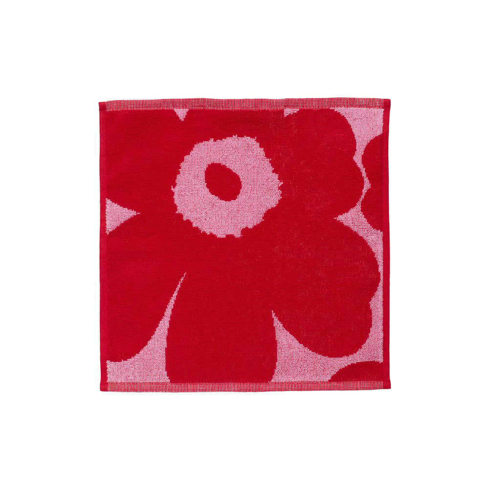Badetuch Unikko textil rot / 30 x 30 cm - Marimekko - Unikko / Rot & Rosa - Bio-Frottee-Baumwolle