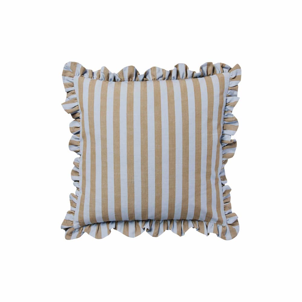 Ina Cushion cover textile blue / 50 x 50 cm - BROSTE COPENHAGEN - Powder blue / Kelp Brown - Cotton