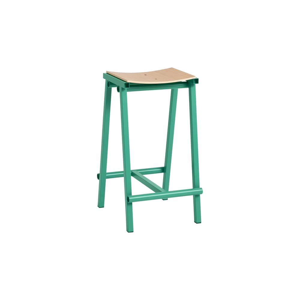 Barhocker Taburete 8 metall grün / H 65 cm - Hay - Jadegrün / Sitzfläche Eiche - Furnier, Stahl