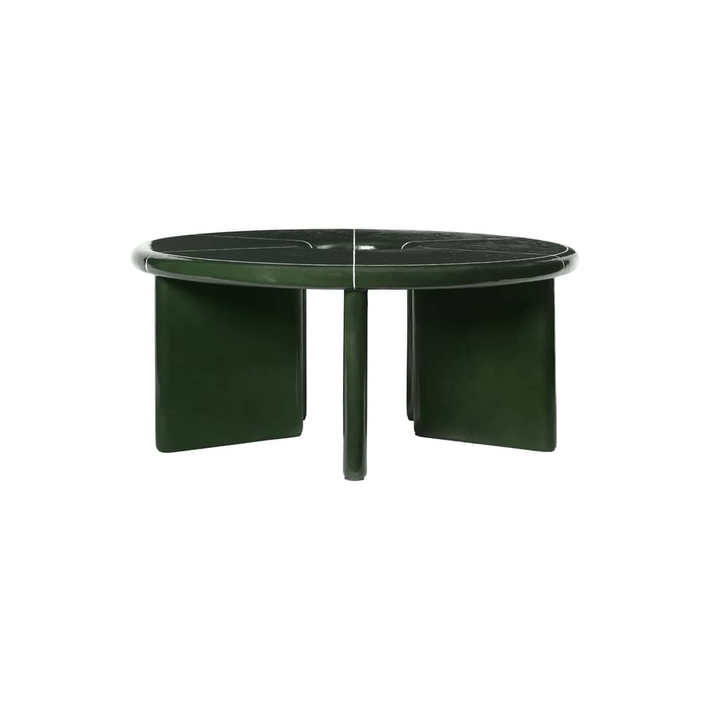Deya Coffee table stone green / Ø 80 x H 32 cm - Enamelled concrete - Ferm Living - Dark green - Concrete