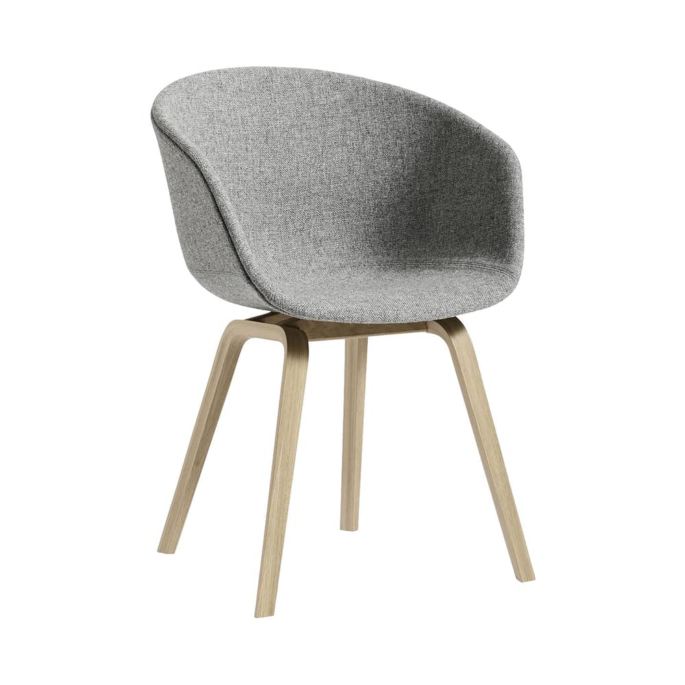 Gepolsterter Sessel About a chair AAC23 textil grau holz natur / Ganz mit Stoff & matt lackierter Eiche - Hay - Grau (Hallingdal 130) / Eiche matt lackiert -  Contreplaqué de chêne verni mat, Polypropylen, Schaumstoff, Stoff Hallingdal