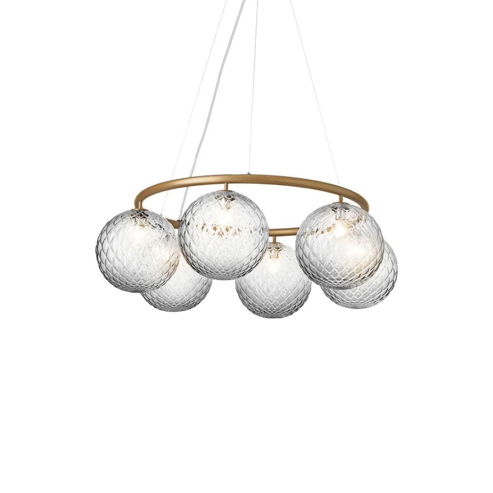 Suspension Miira 6 Circular verre / Ø 80 cm - NUURA - Transparent (facetté) / Doré - Aluminium, Verre soufflé bouche
