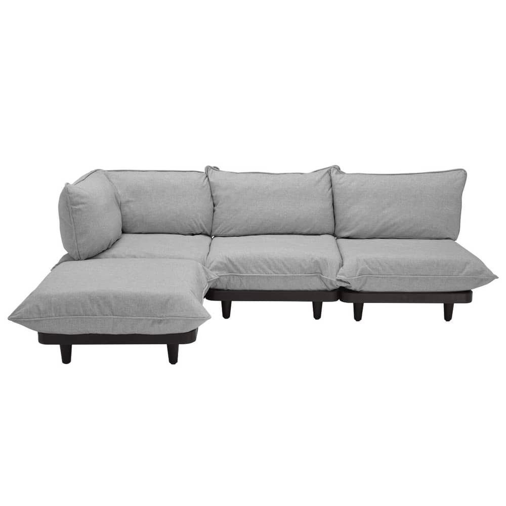 Gartensofa 4-Sitzer Paletti set textil grau / Armlehne links - L 280 x 190 cm - Fatboy - Steingrau - Olefin Stoff, Polyesterschaum, Recyceltes Polyethylen, Stahl