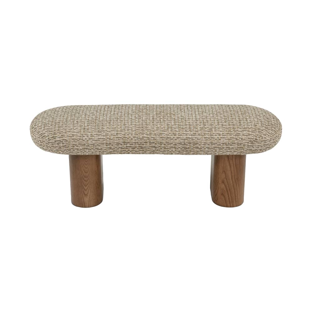 Gepolsterte Bank Popa textil grün / L 132,5 cm - NV GALLERY - Salbeigrün / Nussbaum - Gebeizte Massiveiche, Schaumstoff, Tissu Tweed