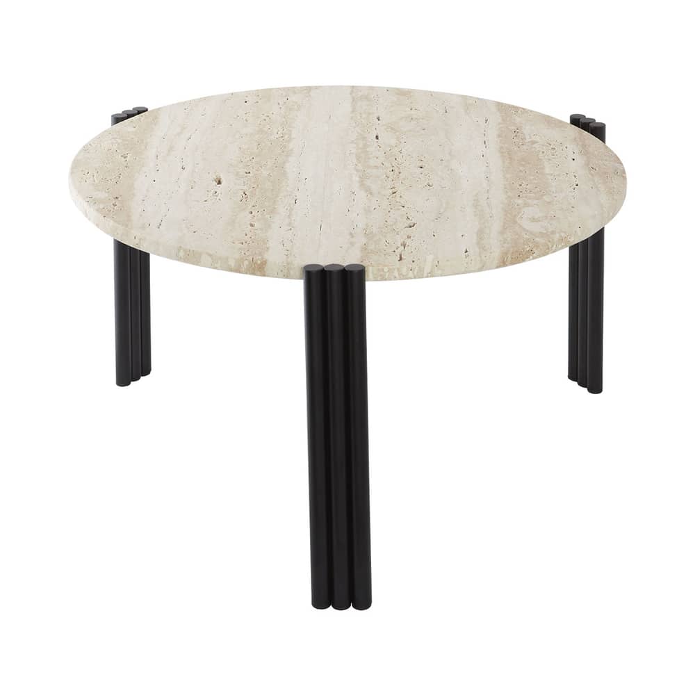 Couchtisch Tribus stein beige / Ø 60 x H 35 cm - Travertin - AYTM - Travertin beige / Schwarz - Stahl, Travertin Stein