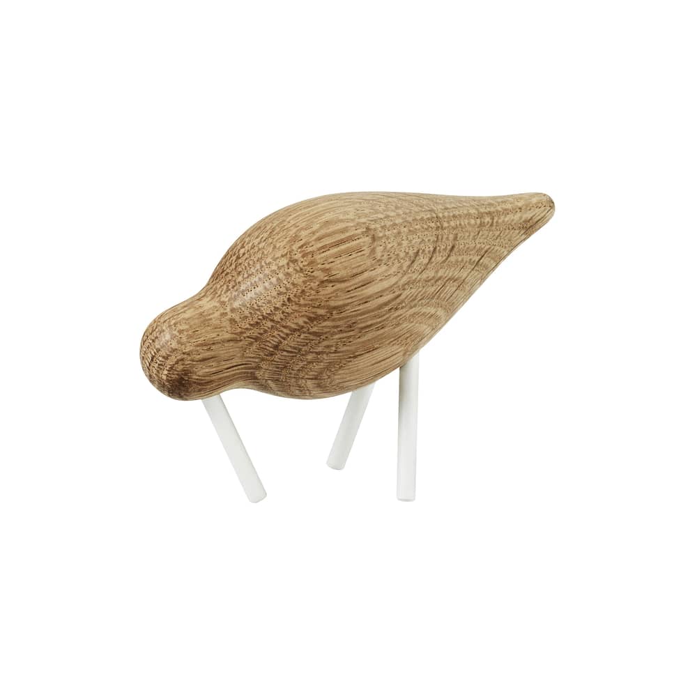 Décoration Oiseau Shorebird S bois naturel / L 11,5 cm x 7,5 cm - Normann Copenhagen - Chêne naturel / Pattes blanches - Acier laqué, Chêne massif