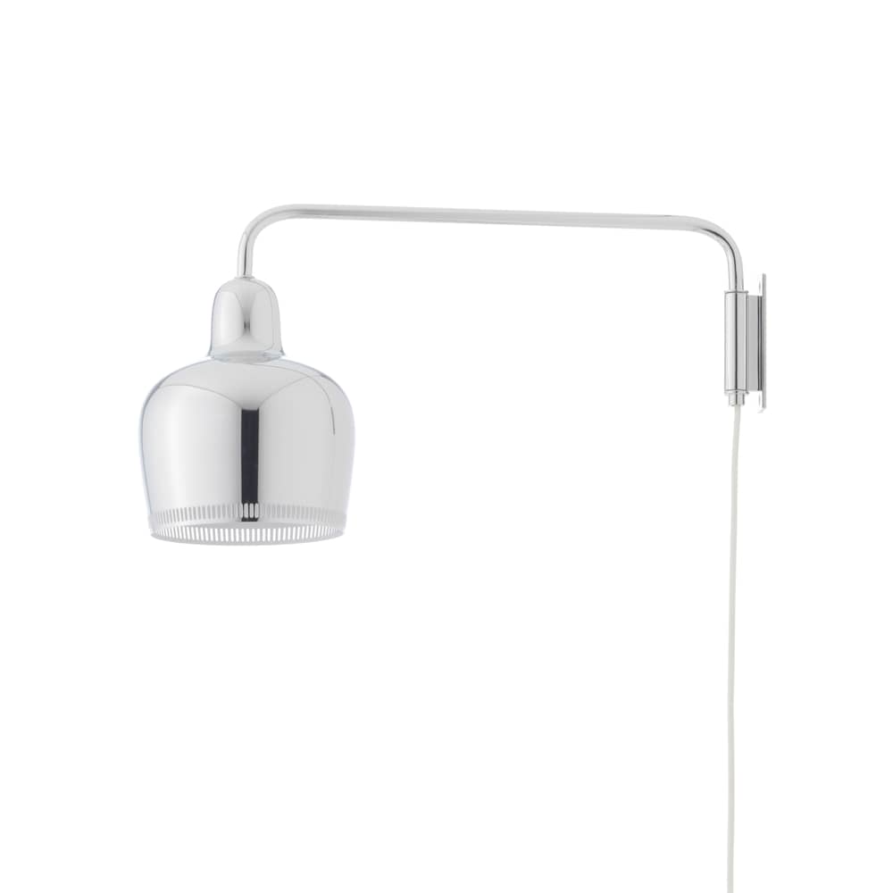 Applique avec prise Golden Bell A330S / Alvar Aalto, 1937 - Bras pivotant - ARTEK - Chromé - Acier filé