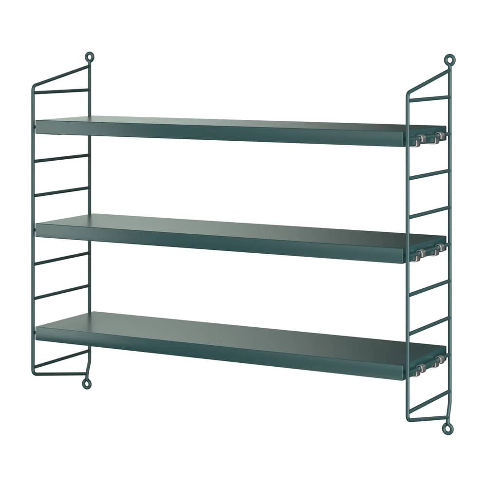 String® Pocket Shelf wood green / W 60 x H 50 cm - Reissued 1949 - String Furniture - Green Tegnérgrön - Lacquered steel, Painted MDF