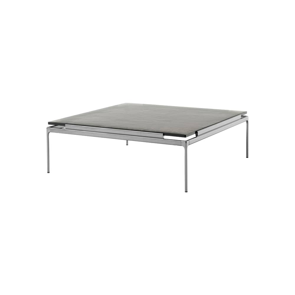 Table basse Sett LN13 verre noir / 100 x 100 x H 34 cm - &tradition - Verre fumé / Chromé foncé - Fonte d\'aluminium, Verre coulé