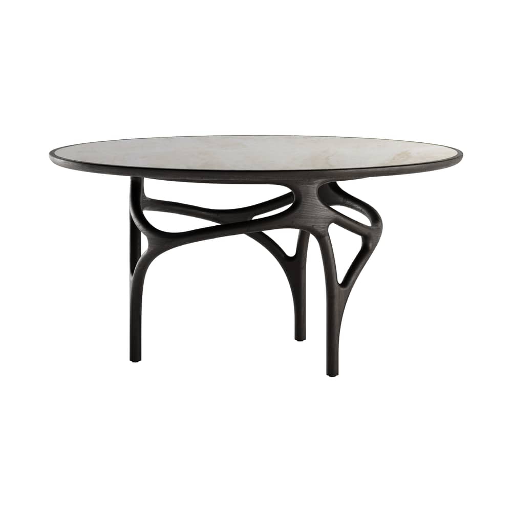 Table ronde Cena INDOOR / Ø 150 cm (8 personnes) - Plateau Quartzite - MORPHO - Quartzite beige / Pied brun foncé - Quartzite, Teck massif