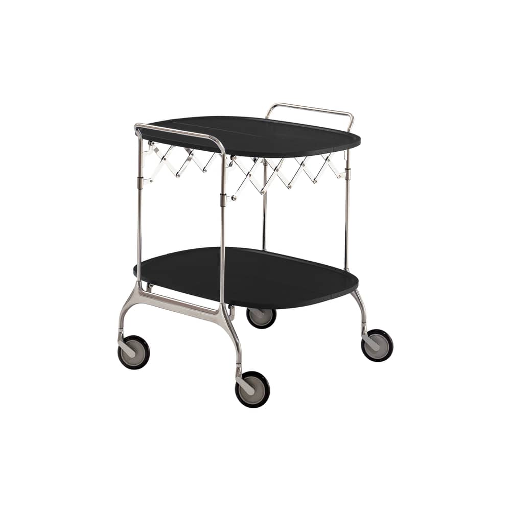 Desserte Gastone plastique noir / Pliable - 68 x 62 cm - Kartell - Noir brillant / Structure chromée - Acier chromé, Nylon chargé de fibre de verre