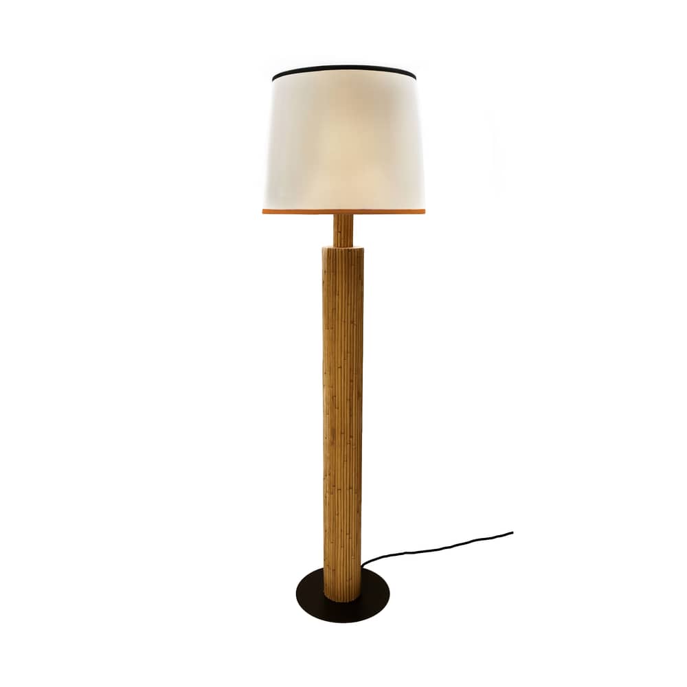Lampada a stelo Riviera tessuto bianco legno naturale / Rattan & cotone - H 155 cm - Maison Sarah Lavoine - Large / Rattan naturale - Cotone, Metallo, Midollino