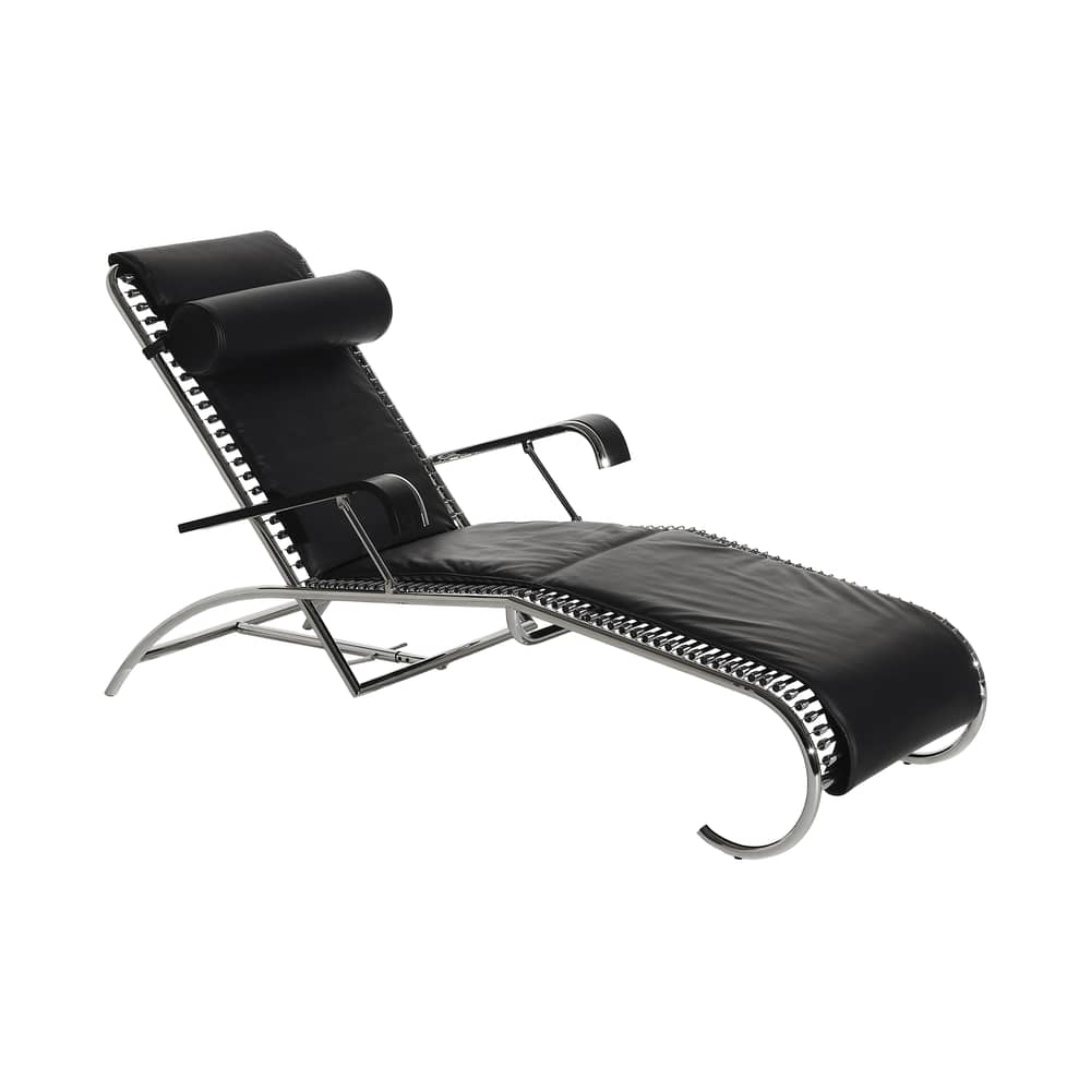 Liege Sandows N°114 leder schwarz / Neuauflage 1927 - Neigbare Rückenlehne - Petite Friture - Schwarz - Expanderseile, Leder, verchromter Stahl