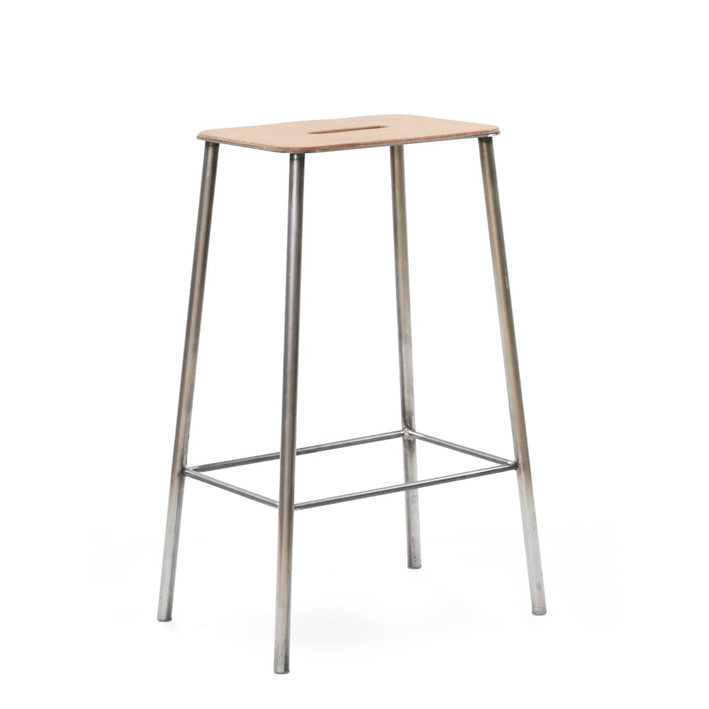 Sgabello bar Adam pelle beige / H 65 cm - Frama  - Pelle beige / Acciaio grezzo - Acciaio, Pelle
