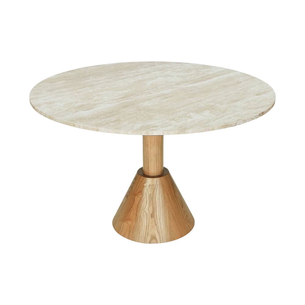 Tavolo rotondo Izia pietra beige / Ø 120 cm - NV GALLERY - Travertino beige / Frassino chiaro - , Bois composite, Travertino