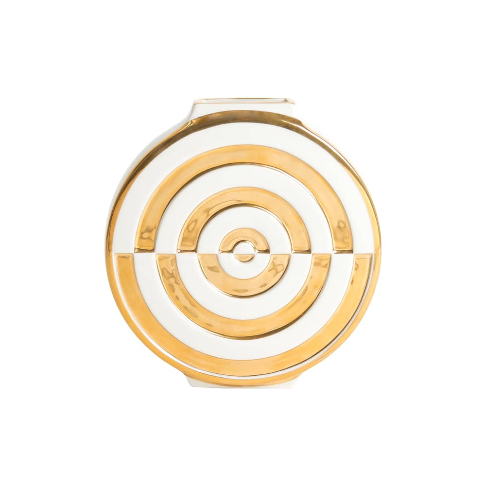 Vase Futura Bullseye keramik weiß gold / Ø 18 cm - Jonathan Adler - Weiß & Gold - Porzellan