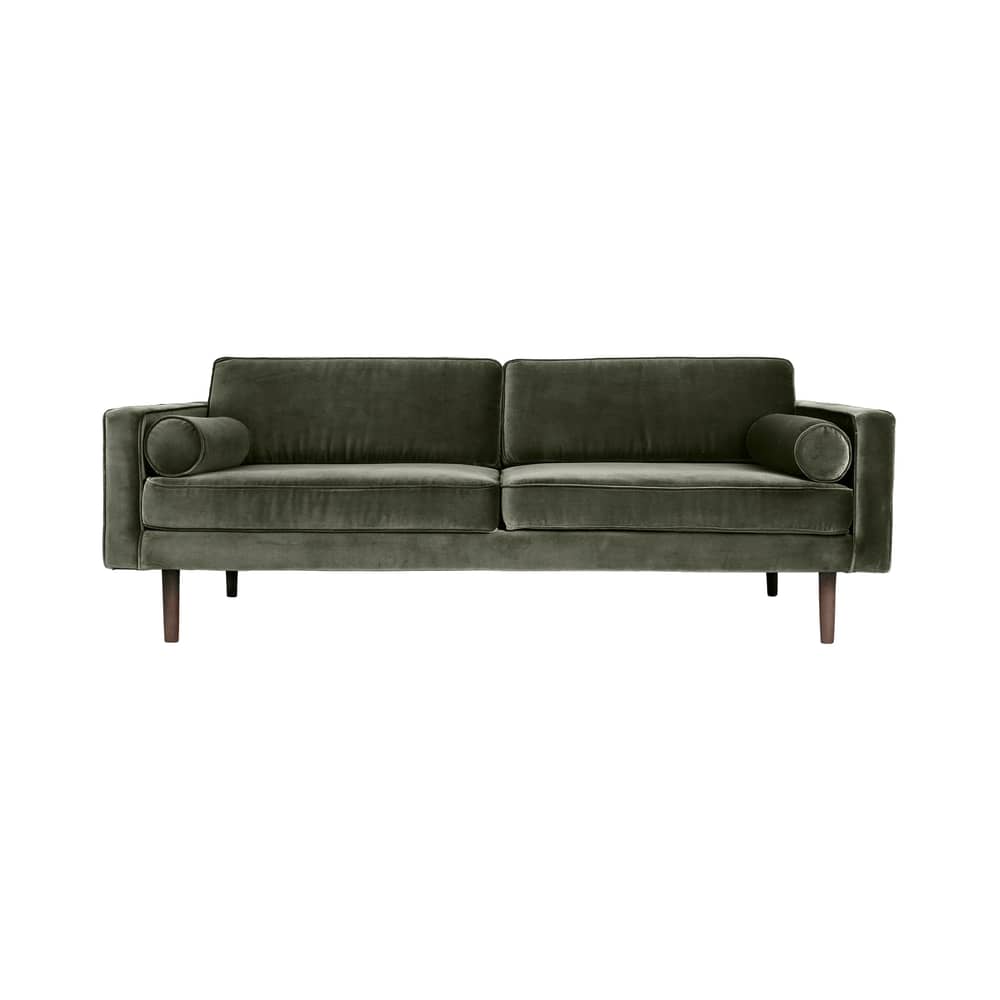 Canapé droit Wind / L 200 cm - Velours - BROSTE COPENHAGEN - Vert kaki - Aggloméré, Chêne huilé teinté, Mousse, Velours polyester
