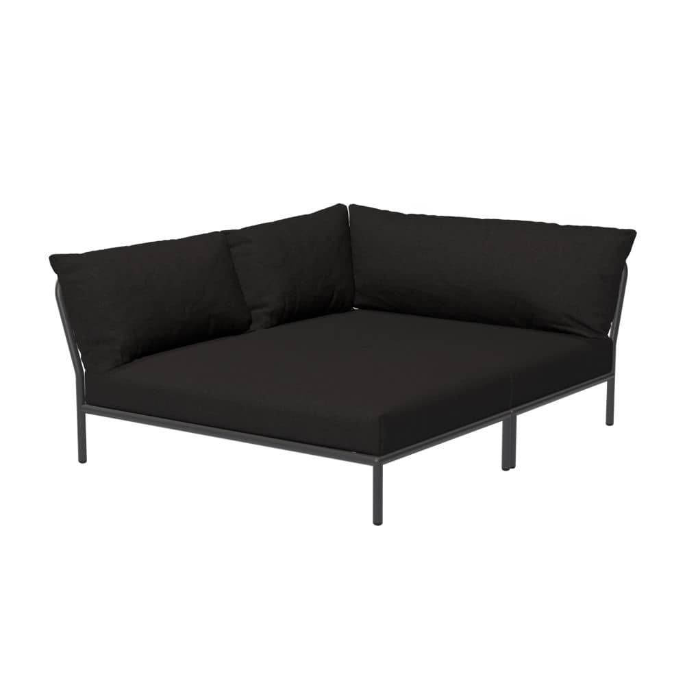 Canapé de jardin modulable Level 2 Cozy tissu noir / Dossier extra moelleux & assise profonde - Angle gauche - L 173,5 x P 139 cm - Houe - Charbon (tissu Heritage) / Structure anthracite - Acier thermolaqué, Mousse polyuréthane, Tissu Sunbrella Heritage