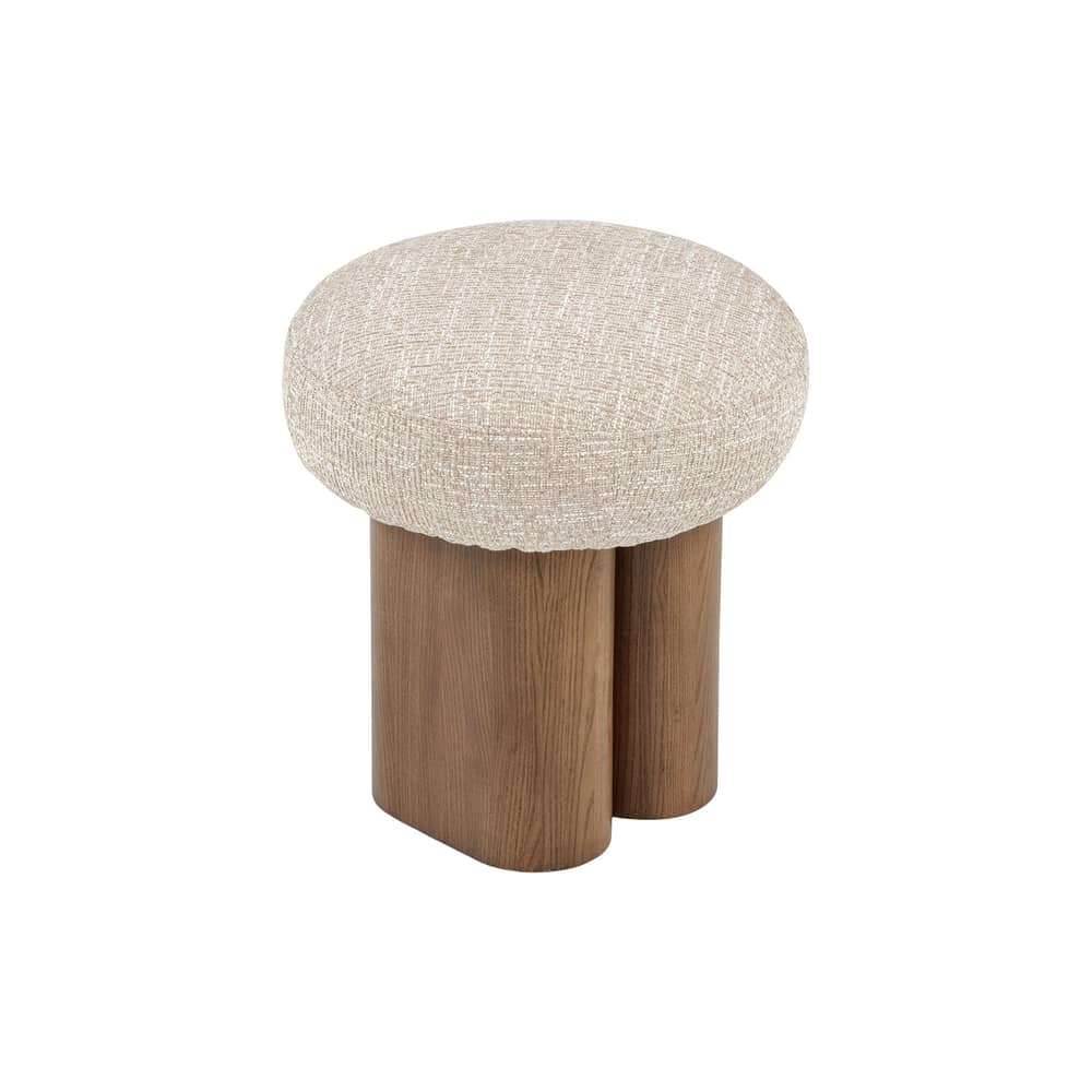 Pouf Popa tessuto beige - NV GALLERY - Beige / Noce - Frassino massello tinto, Schiuma ad alta densità, Tissu Tweed