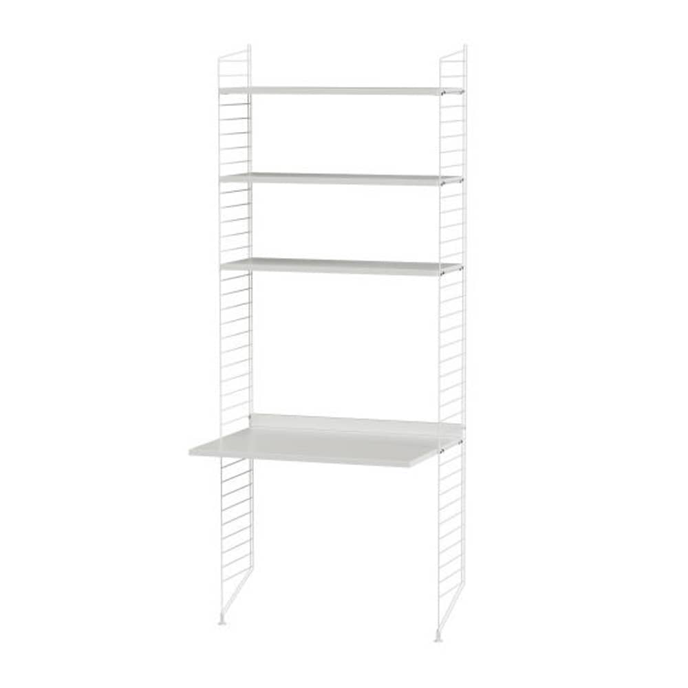 Bureau mural String® / L 78 cm x H 200 cm - String Furniture - Blanc - Acier laqué, MDF peint