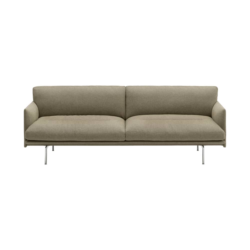 Canapé droit Outline Soft tissu vert / 3 places - L 220 cm - Muuto - Vert (Clay 15) / Pieds alu poli - Bois certifié FSC, Mousse PU, Tissu Kvadrat