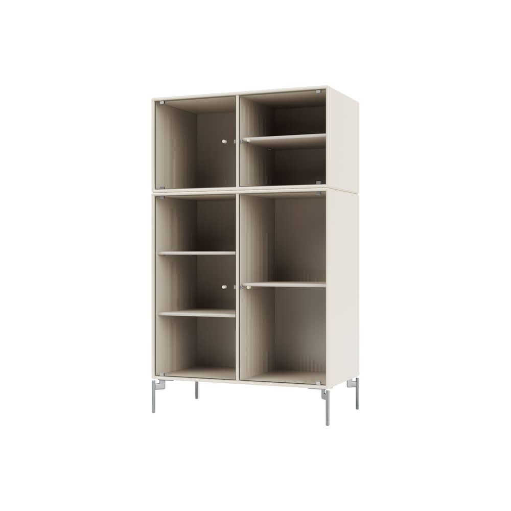 Vaisselier Ripple III / Vitrine - L 69,6 x P 38 x H 105 cm / Verre ondulé - MONTANA - Oat 158 / Pieds chromés - Acier chromé, MDF laqué, Verre ondulé