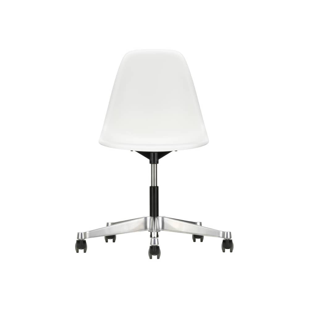 Stuhl mit Rollen RE PSCC - Eames Plastic Side Chair plastikmaterial weiß / (1950) - Recycled - Vitra - Weiße Baumwolle - Aluminium-Druckguß, Recycelter Kunststoff (Post-Consumer)
