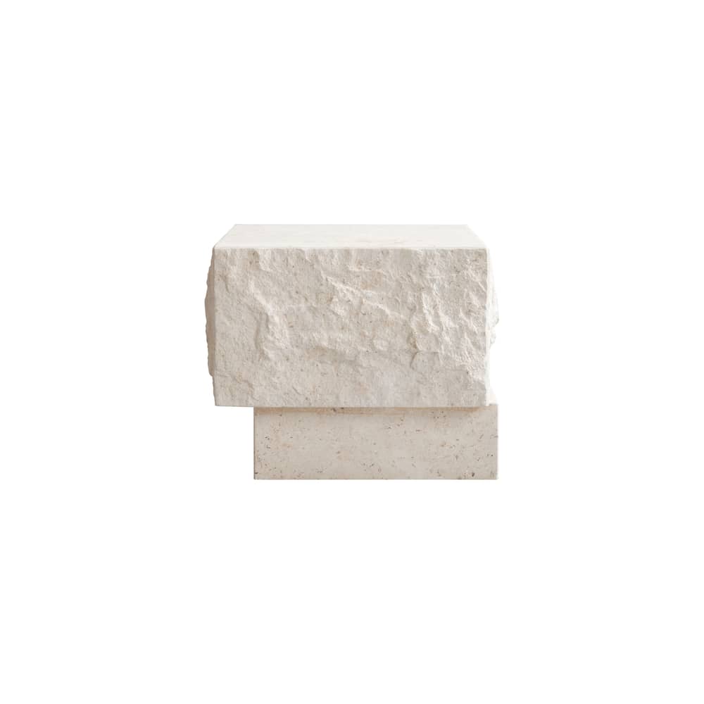 Table d\'appoint Temple Low pierre blanc / 40 x 42 x H 35 cm - Calcaire - 101 COPENHAGEN - Low / Sable - Calcaire