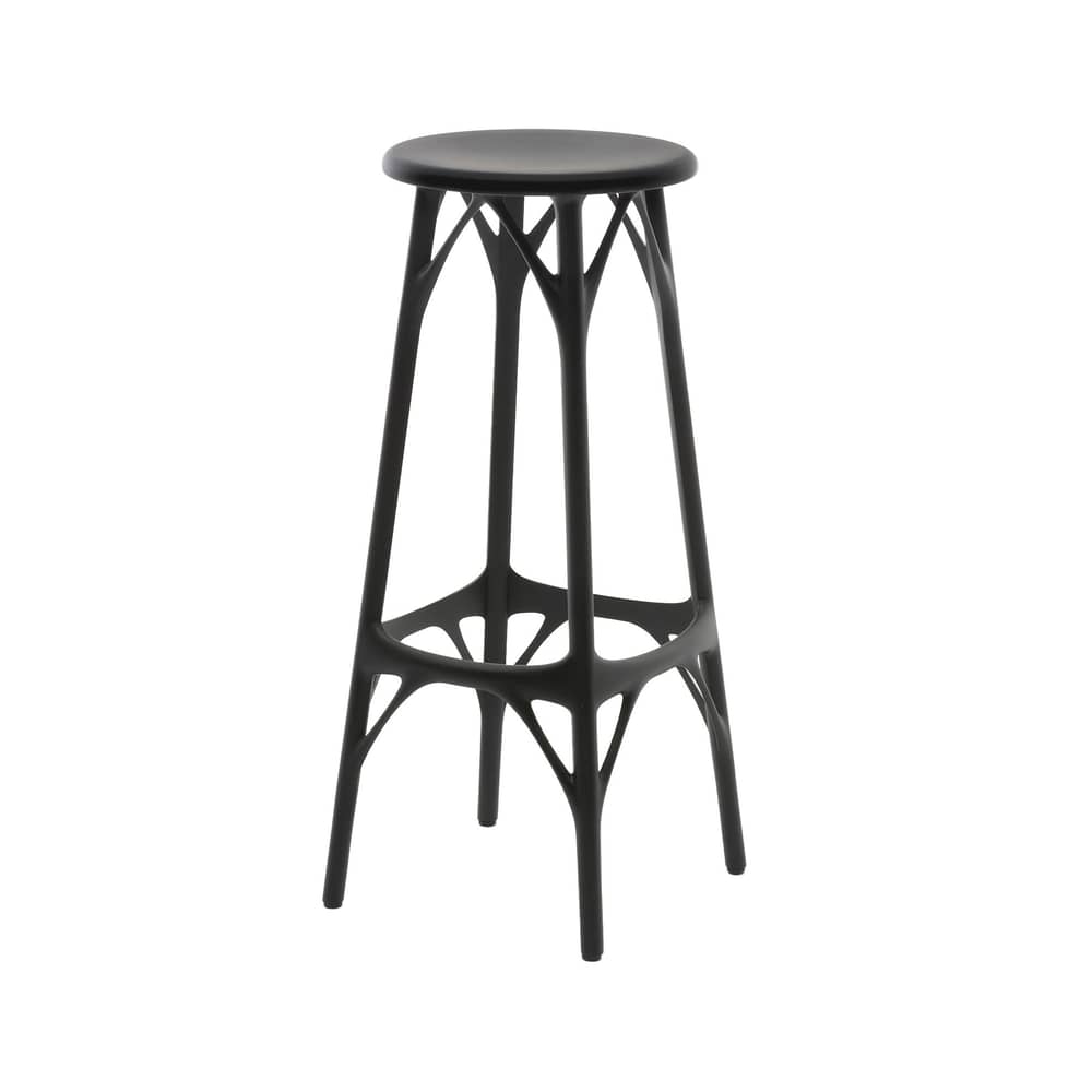 Tabouret haut A.I. LIGHT / H 75 cm - Conçu par intelligence artificielle / Recyclé - Kartell - Noir - Technopolymère thermoplastique recyclé