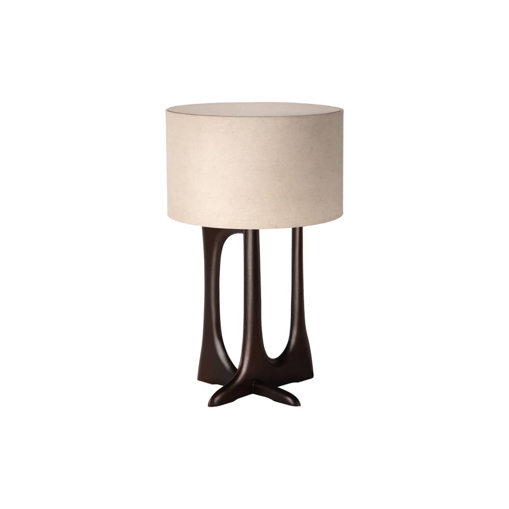 Flow Table lamp textile beige / H 53 cm - Ethnicraft - Beige fabric / Dark mahogany - Fabric, Solid mahogany