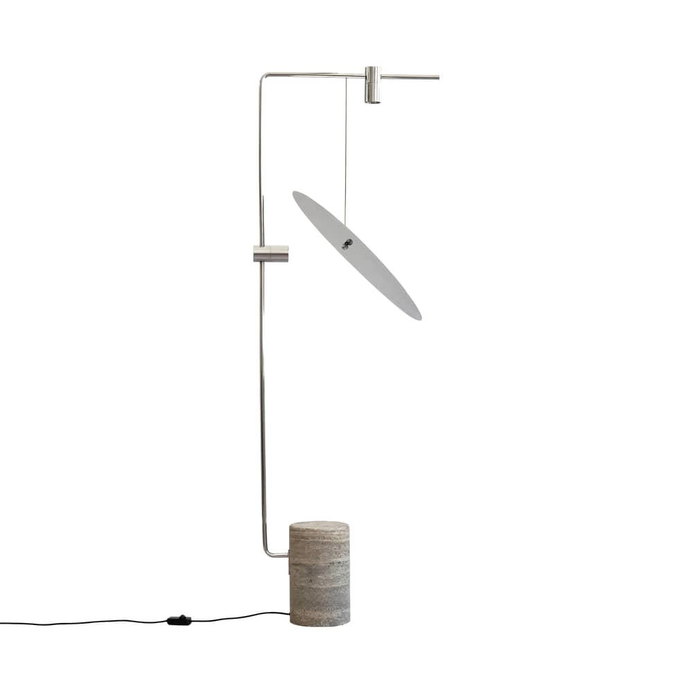 Lampadaire The Moon - 101 COPENHAGEN - Chromé / Travertin beige - Aluminium chromé, Travertin