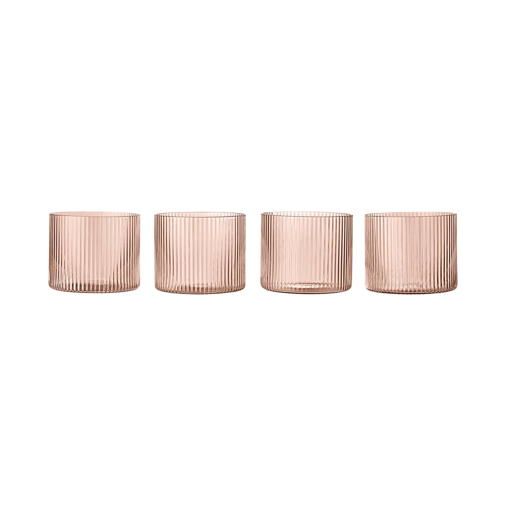 Set de 4 verres Ripple Low verre rose  / Ø 7.6 x H 6.1 cm (20 cl) - Ferm Living - Rose poudré - Verre soufflé bouche