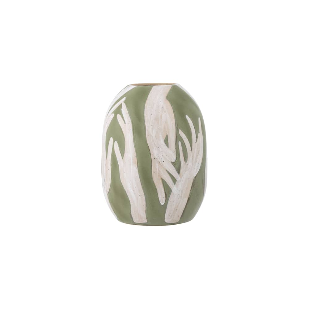 Adalena Vase ceramic green / Ø 23.5 x H 30.5 cm - Hand-painted - Bloomingville - Green - Enamelled sandstone