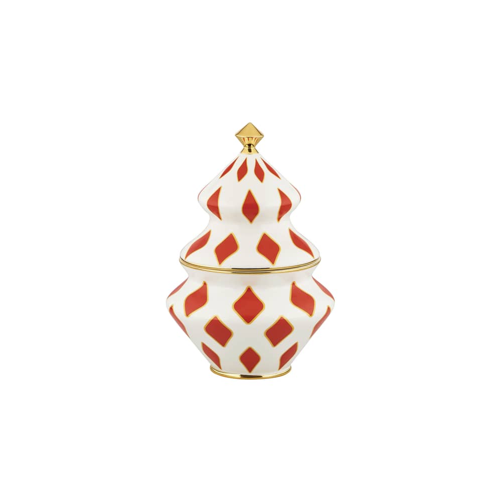 Barattolo per caramelle Delight ceramica rosso / Decorazione a mano - Ø 15,5 x H 22 cm - Alessi - Rosso e Oro - Porcellana