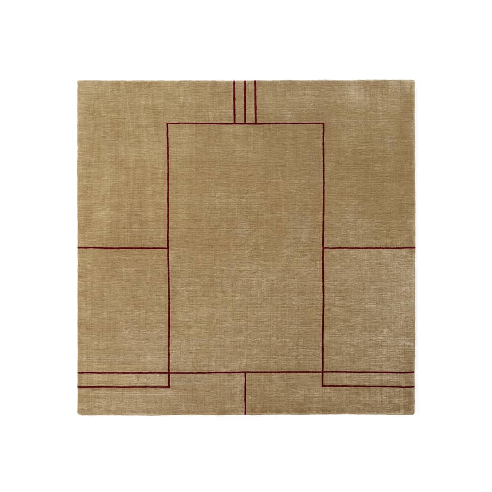 Tappeto Cruise AP11 tessuto marrone beige / 240 x 240 cm - Tessuto a mano - &tradition - Marrone dorato / Linee rosse - Lana, Seta di bambù, Viscosa