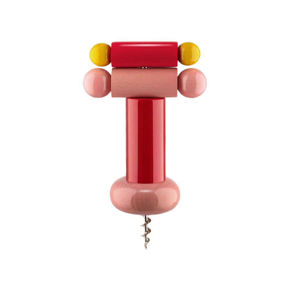 Tire-bouchon Twergi bois rose / By Ettore Sottsass - Alessi 100 Values Collection - Alessi - Rose - Acier inoxydable, Hêtre massif tourné certifié FSC