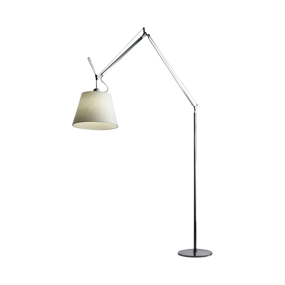 Lampadaire Tolomeo Mega métal papier beige / Ø 36 cm - H 148 à 327 cm - Artemide - Ecru / Pied alu - Aluminium, Papier parchemin