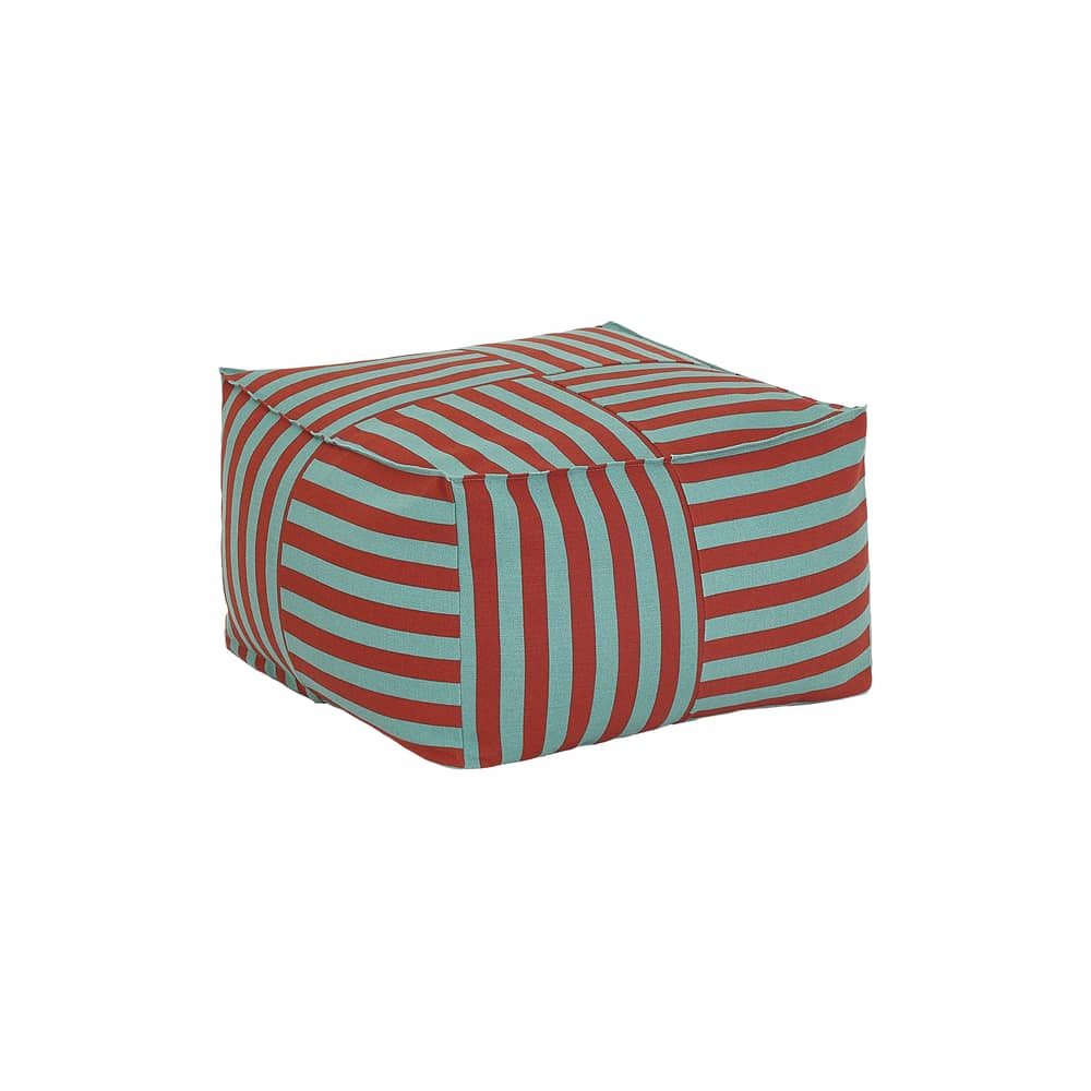 Pouf Otto tissu rouge / Repose-pieds - 55 x 55 cm - NOBODINOZ - Rouge & vert / Rayé - Coton bio, Polystyrène expansé