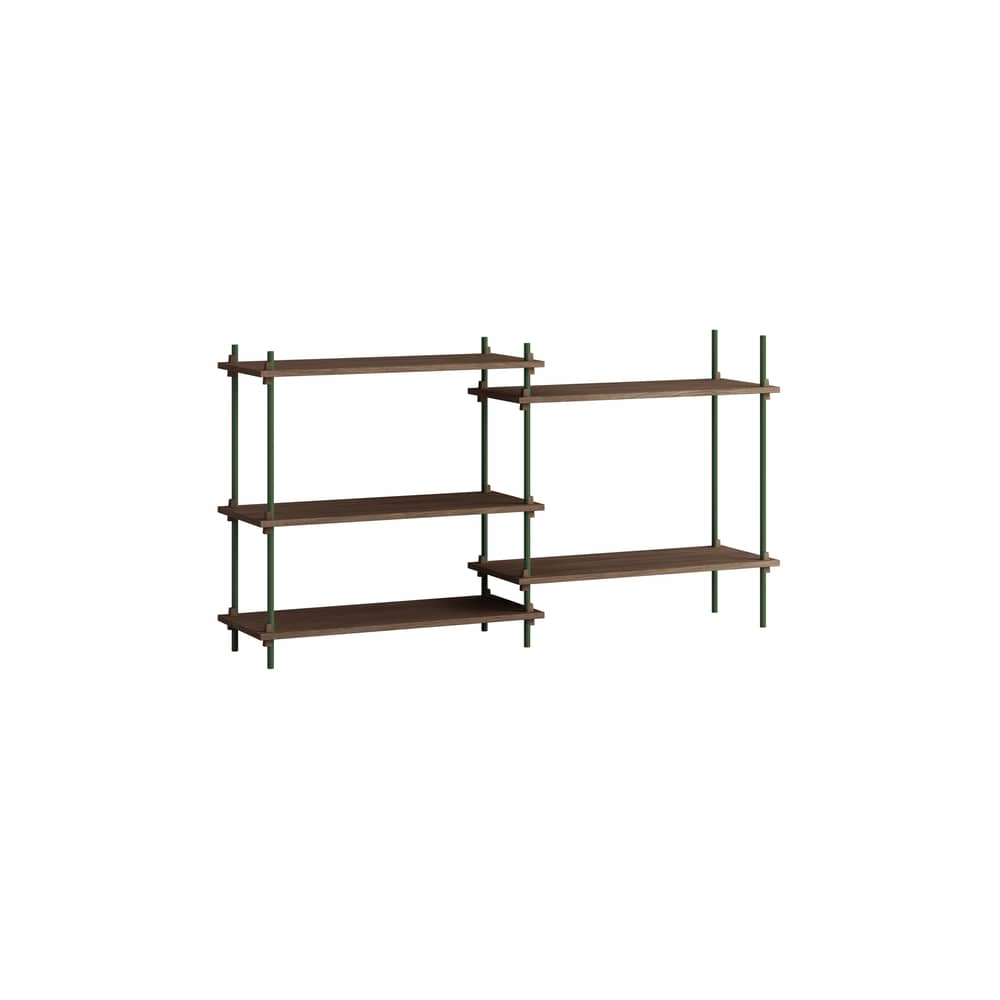 Shelving System – s.85.2.A Shelf wood brown / W 162 x H 85 x D 35 cm - MOEBE - Smoked oak / Green - Oak veneer MDF, Steel