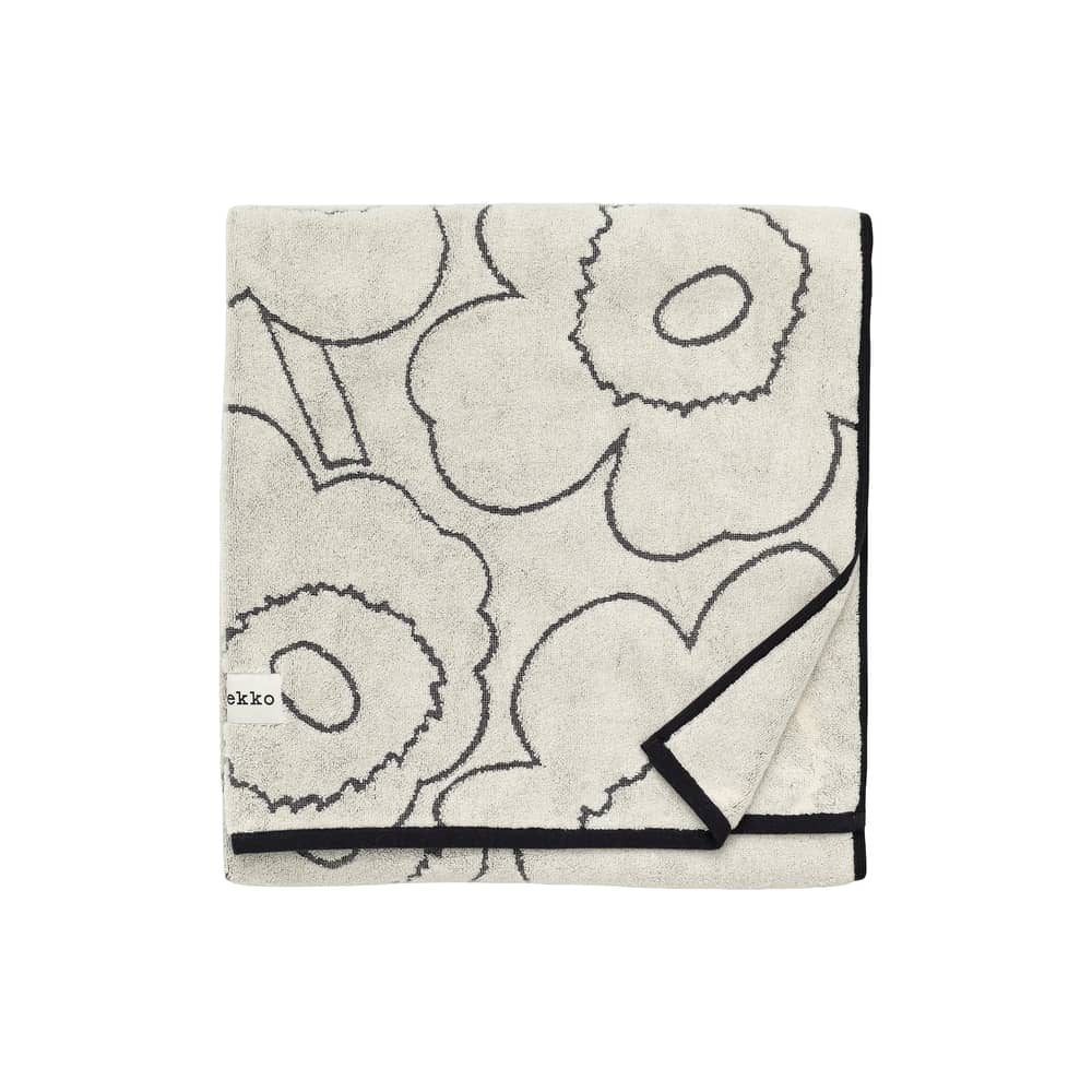 Telo da bagno Piirto Unikko tessuto beige / 100 x 160 cm - Marimekko - Piirto Unikko / Avorio e nero - Spugna di cotone biologico