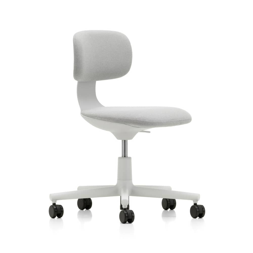 Fauteuil à roulettes Rookie tissu gris / H 39 à 51 cm - Vitra - Gris clair (tissu Plano) / Structure grise - Mousse polyuréthane, Polyamide, Polypropylène, Tissu