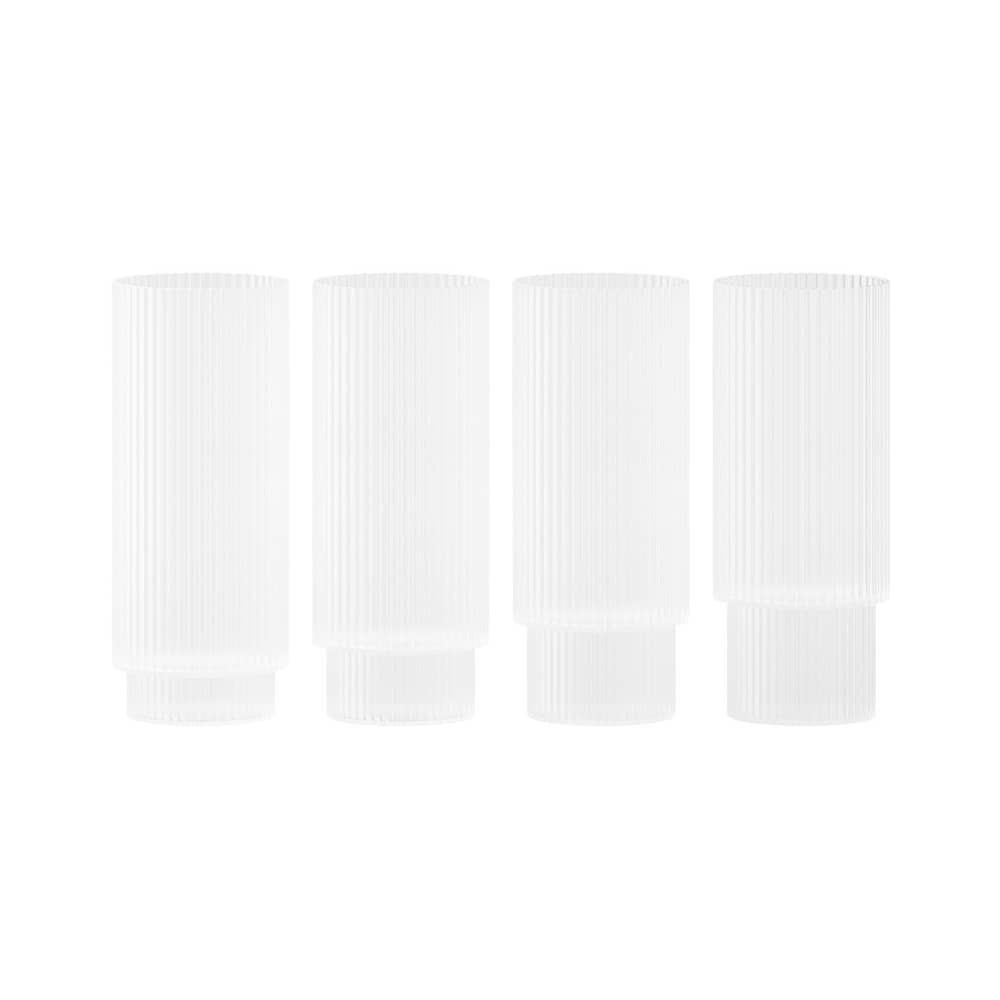 Set de 4 verres long drink Ripple / Ø 6 x H 14 cm (30 cl) - Ferm Living - Givré - Verre soufflé bouche