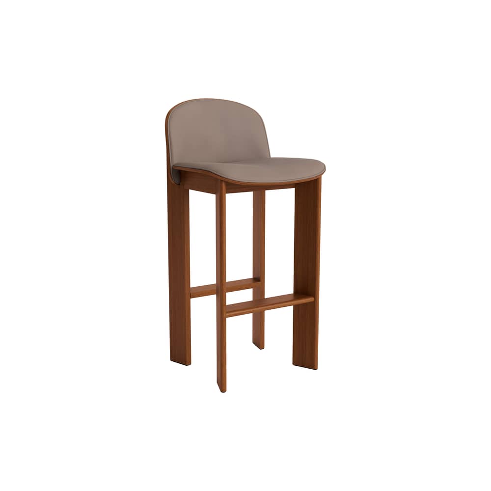 Chisel 35 High Bar chair leather white / Height: 75 cm - Leather upholstery - Hay - Nougat Leather (Sense) / Walnut - Foam, Lacquered Walnut Veneer, Leather