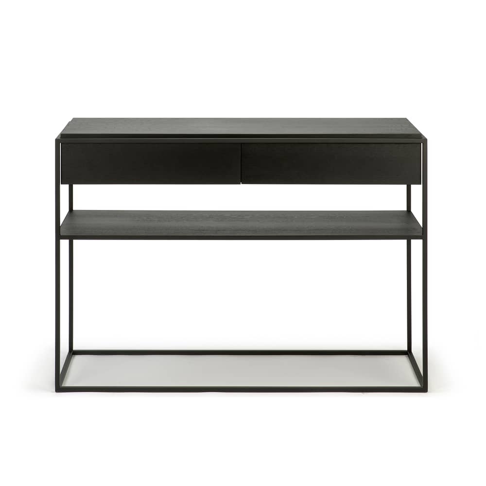 Consolle Monolit legno nero / Rovere massello & metallo - L 122 cm / 2 cassetti - Ethnicraft - nero - metallo verniciato, Rovere massello