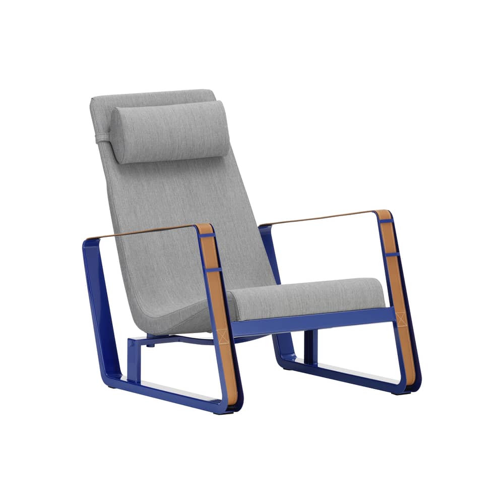 Fauteuil rembourré Cité   / Jean Prouvé, 1930 - Vitra - Gris galet (tissu Tress) / Structure bleu Marcoule - Acier, Cuir, Tissu